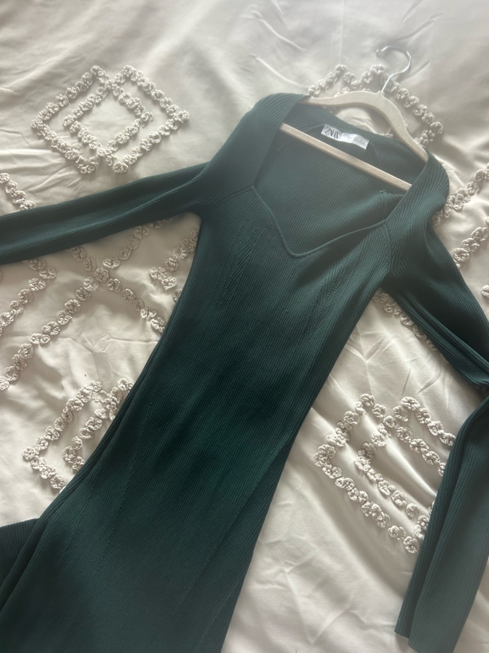 Zara Deep Teal Ribbed Long Sleeve Dress